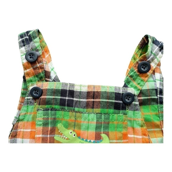 Swiggies plaid overall embroidered alligator snaps/buttons Boys 18 Months - Picture 7 of 9